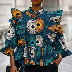 Elegant Multicolor Ruffle Sleeve Top